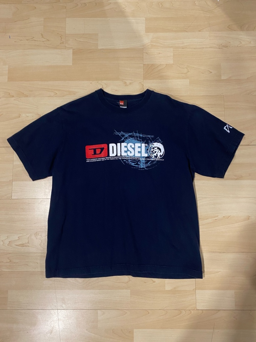 Diesel Black Tee with Red and Light Blue Logo Graphic